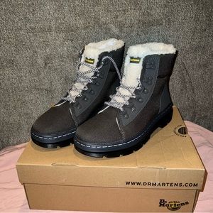 Dr Martens Combs FL Gunmetal Gray Women's Boots Faux Fur Lined Lace Up